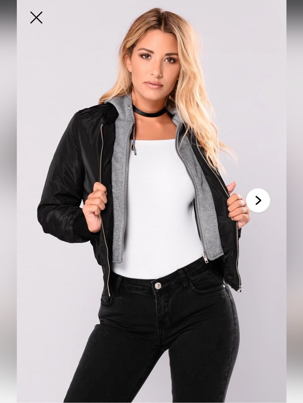 Tamara Black Bomber Jacket with Gray Liner